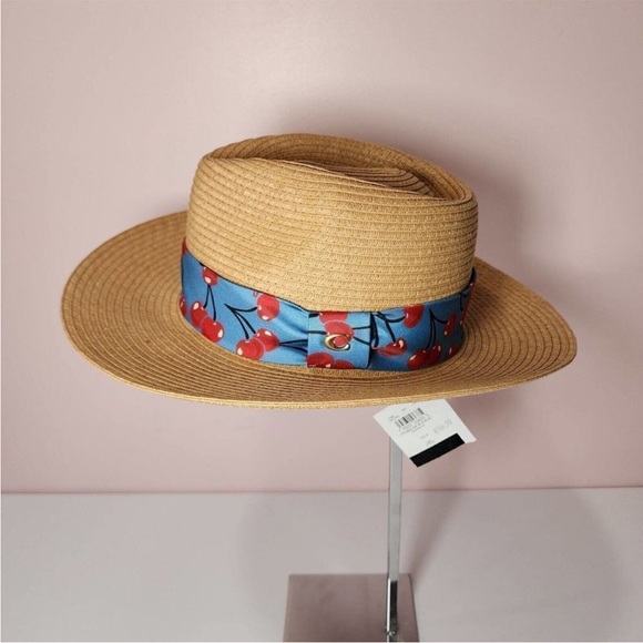 🆕 COACH 🍒 straw brimmed hat with cherry print scarf - Picture 4 of 5